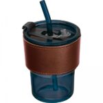 Kubek szklany ze słomką 320 ml Granatowy