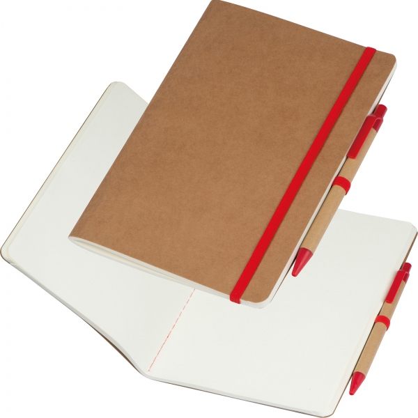Notatnik A5 z czystymi stronami i długopisem Czerwony