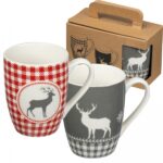 Zestaw 2 świątecznych kubków porcelanowych 300 ml Wielokolorowy