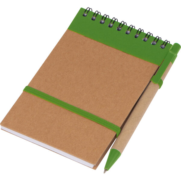 Notatnik w linie z długopisem tekturowym EUGENIO Zielony